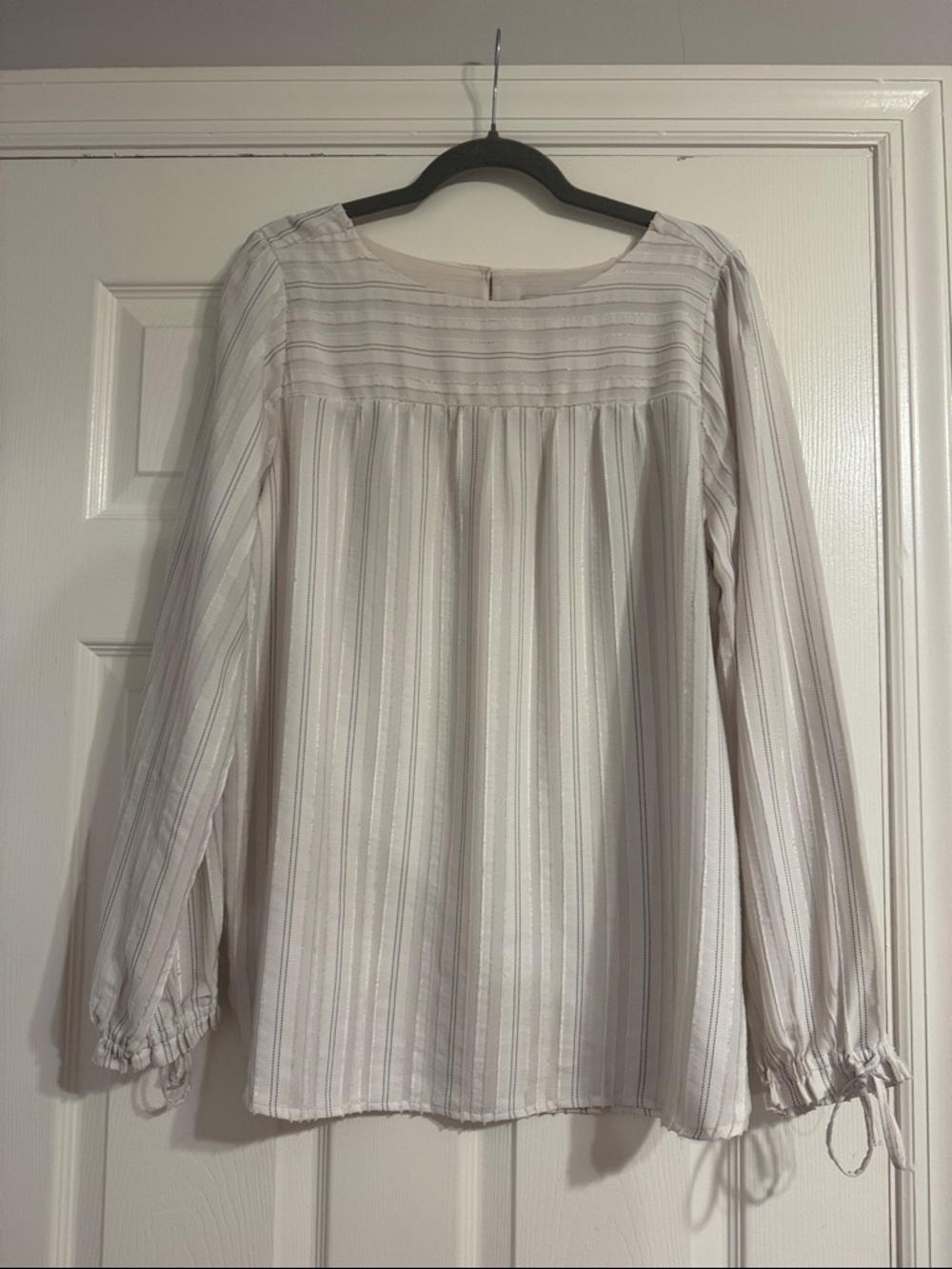 LOFT Light Striped Long Sleeve Peasant Blouse